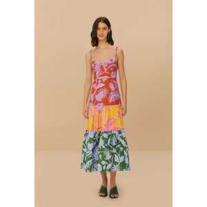 Mixed Tropical Swing Sleeveless Midi Dress